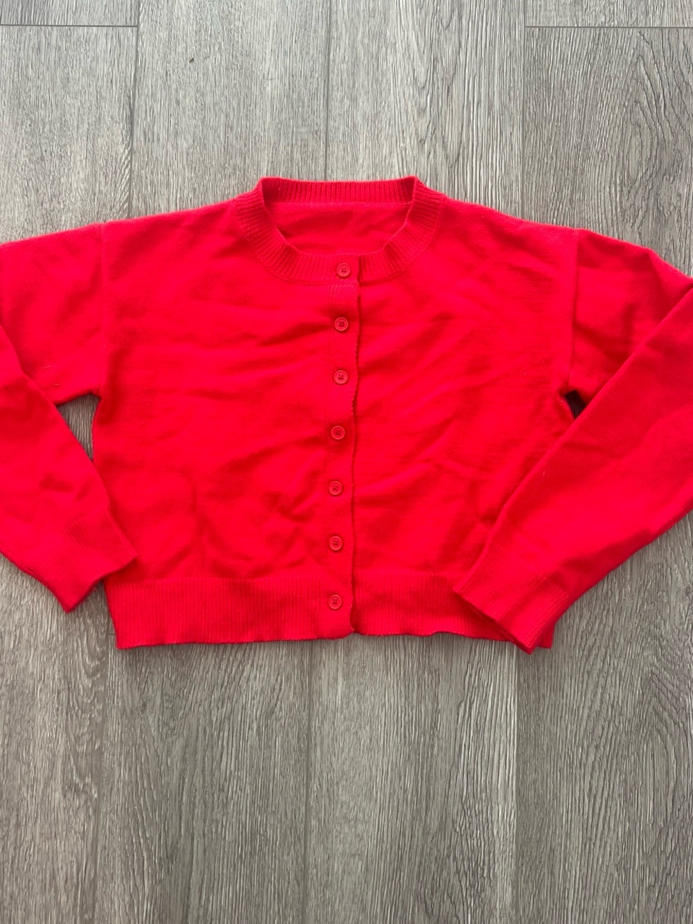 Classic Women's Button-Up Crewneck Sweater Cardigan - Red